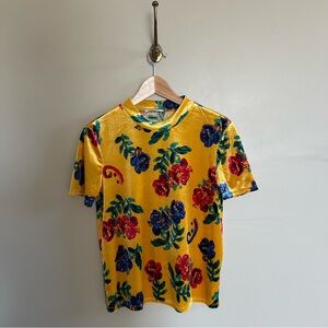 Floral Mustard Yellow Crushed Velvet T-Shirt- S